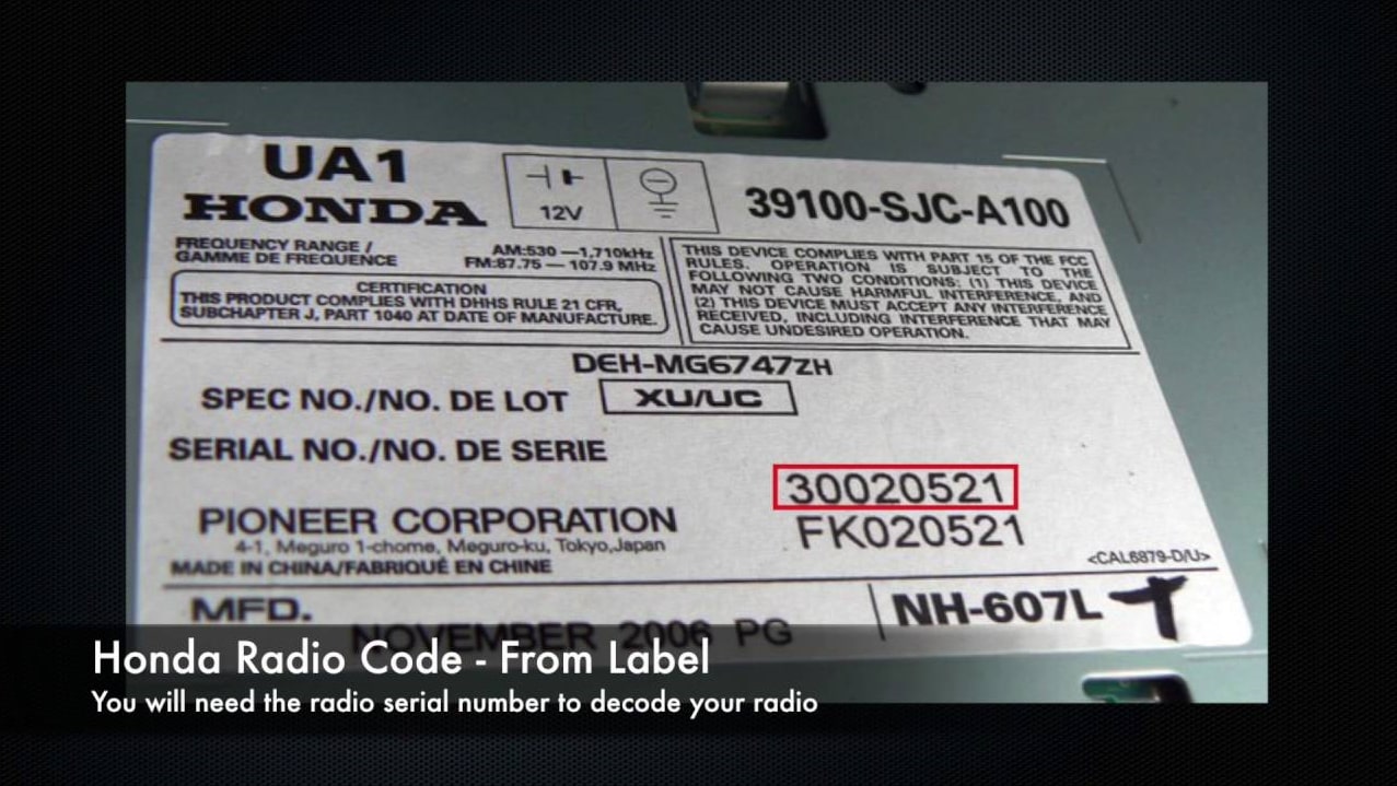 Honda Radio Serial Number