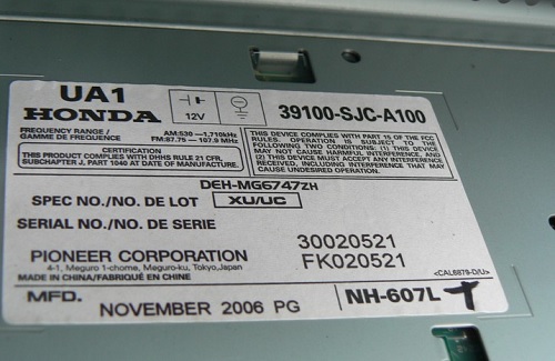 2005 Honda Pilot Radio Serial Information