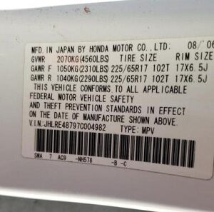 2007 Honda CRV Radio Serial Info