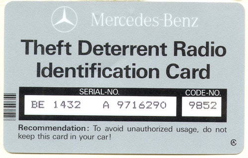 Mercedes Radio Security Card